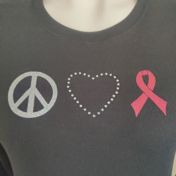 Share the Care "Peace Love Cure" Long Sleeve Ribbed Shirt sz M - Picture 2 of 7
